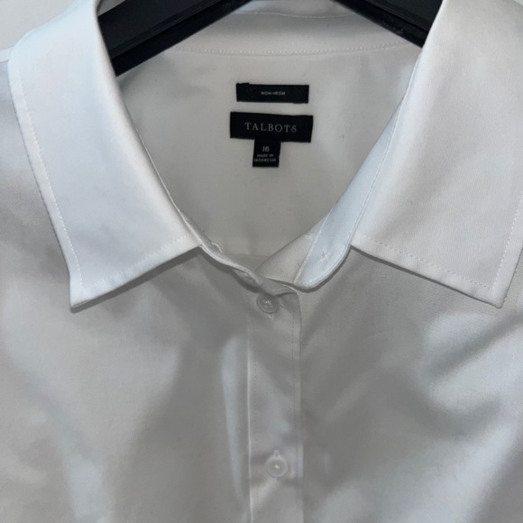 Talbots Career Cotton White Solid Shirt Sz 14 Long Sleeve Non-Iron - Picture 7 of 10